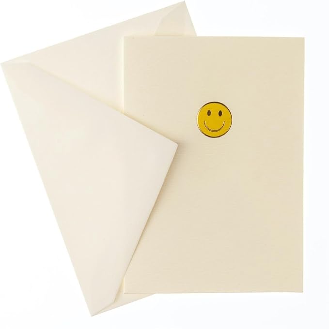 Graphique Smiley Face La Petite Presse Boxed Notecards - 10 Embossed and Embellished Gold Foil Yellow Smiley Face Emoji Blank Cards with Matching Envelopes, 3.25"" x 4.75""" (L1333CB)