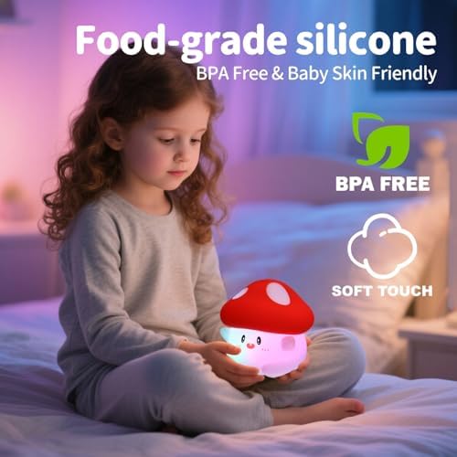 Rytinazzz Silicone Night Light for Kids, 50H Long Battery Mushroom Lamp, RGB Color Changing Mood Light, Gift for Kids, Rechargeable Tap Control, Dimmable Bedside Light - Image 7