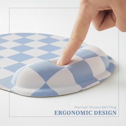 Ohocut Blue Checkered Mouse Pad with Gel Wrist Rest, Wrist Support, Ergonomic Desk Accessories for Women, Office Laptop Gaming Decor, Cute Aesthetic Trendy Check Design - Image 5