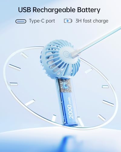 SWEETFULL Mini Portable Fan - Rechargeable Handheld Fan, 3 Speeds Personal Small Hand Gifts for Travel Essentials, Lash, Makeup, Eyelash, Kids, Girls, Women - USB, Cute Design Light Blue - Image 5