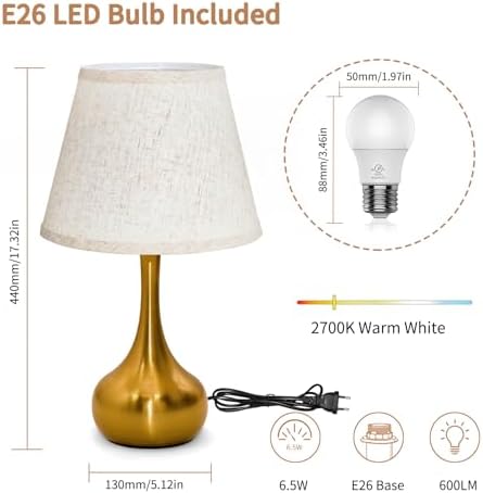 ONEWISH Touch Table Lamp Set of 2, Farmhouse 3-Way Dimmable Bedside Lamps for Nightstand with Fabric Shade,17.32'' Desk Lamp for Reading, Bedroom, Livingroom, Office - Image 7
