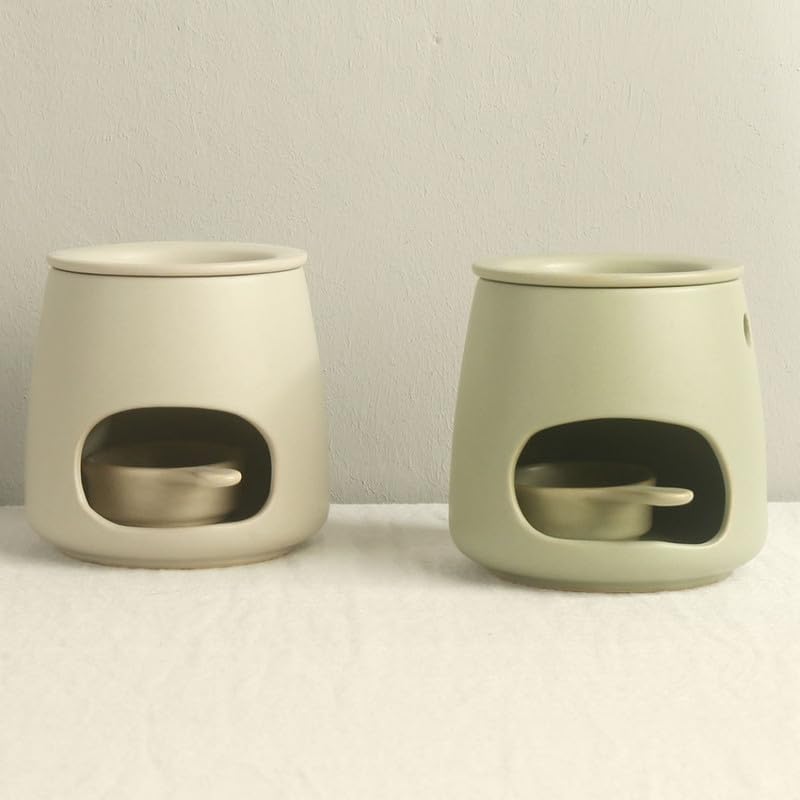 Matte Beige Ceramic Wax Melt Warmer with Speckled Finish, Tealight Candle Oil Burner for Essential Oils & Wax Melts, Minimalist Aromatherapy Diffuser for Bedroom Modern Home Decor (Grey) - Image 6