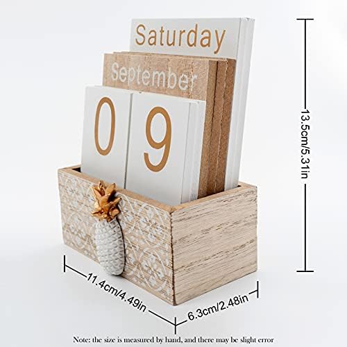 Notakia Vintage Wood Block Perpetual Calendar Month Week Date Display for Home Office Desk Rustic Decoration, Brown pineapple - Image 4