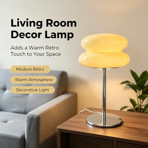 Mushroom Lamp for Bedroom,Mid Century Modern Lamp for Nightstand, Dimmable Retro Egg Tart Bedside Small Lamps,Unique Home Mushroom Decor Aesthetic Cute Table Lamps for Living Room (cream yellow) - Image 4