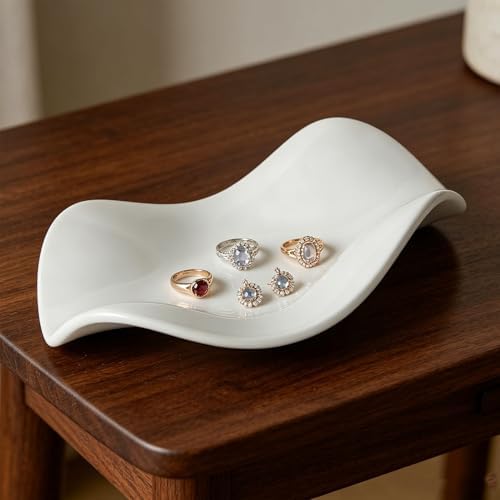 Ymiko Ceramic Jewelry Tray Dish Key Holder Minimalist White Decorative Trinket Plate for Vanity Entryway Table Bedroom Bathroom Organization Women - Image 4