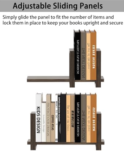100% Solid Wood Adjustable Desktop Bookshelf, Retro Tabletop Bookshelf, Desk Shelf for Living Room, Home, Office, Perfect for Magazine, Books, Cookbooks, No Tools Required to Assemble, Dark Brown - Image 5