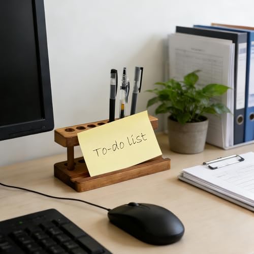 Wooden Pen Holder for Desk, Solid Walnut Pencil Stand Pen Displays with 9 Slots and Cell Phone Holder, Aesthetic Pens Organizer for Minimalist Office Desk Decor - Image 3