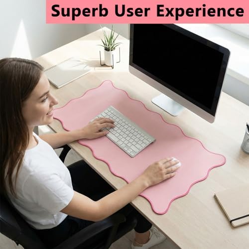 Scalloped Desk Mat, Large Cute Desk Pad for Desktop, Waterproof Scalloped Aesthetic Table Pad, Non-Slip Mouse Keyboard Mats Computer Accessories for Desk Office Home Gaming, 31.5" x 15.7" - Image 6