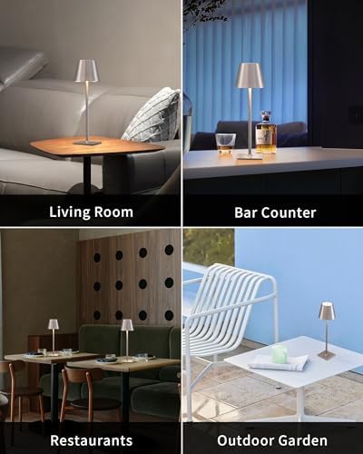 KDG 2 Pack Cordless Brushed Nickel Table Lamps, Portable LED Desk Lamp - Image 5