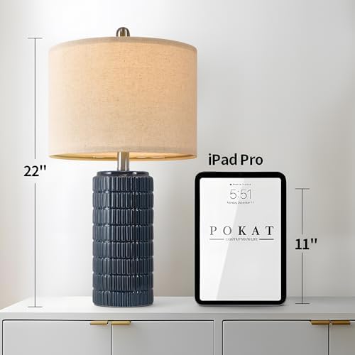 PoKat 23" Blue Table Lamps, Farmhouse Bedside Lamps for Bedroom Set of 2, Ceramic End Table Lamps for Living Room, Traditional Nightstand Desk Lamps, Medium - Image 3