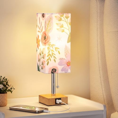 aooshine Flower Small Table Lamp for Bedroom - 3 Color Temperature 3000K 5000K 4000K Bedside Lamp, Pull Chain Control, USB A and C Ports, Bulb Included - Image 5