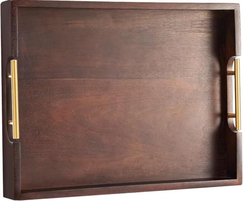 Joy&Grace Acacia Wood Ottoman Tray with Handles 16.7" x 12.8" by JoyGrace
