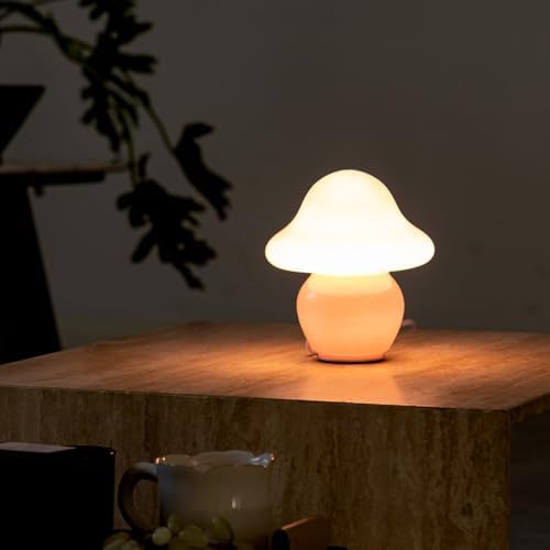 HEQET Mushroom Lamp Pink Glass Mushroom Table Lamp for Bedrooms, Living Room, Aesthetic Lamps for Bedroom, Cute Bedside Lamp - Image 2