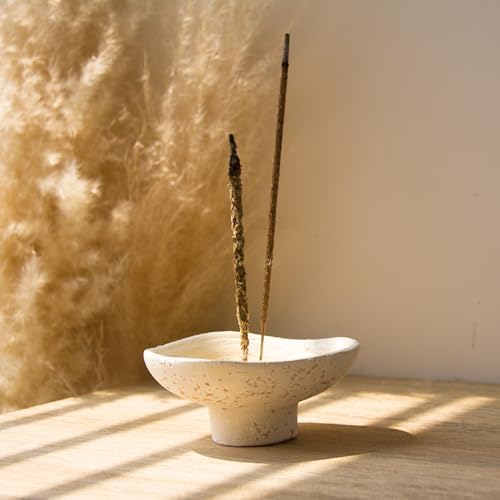Handmade Rustic Terracotta Incense Holder, Wabi‑sabi Ceramic Palo Santo& Sage Sticks Bowl, Minimalist & Retro Blow, A Spiritual Decor for Yoga&Meditation (Off-White) - Image 2