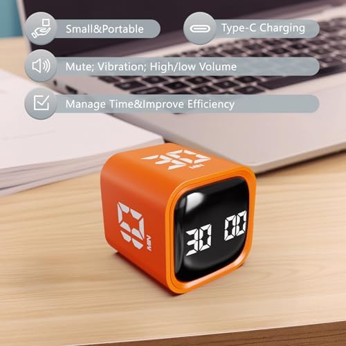 GuDoQi Multi-Function Cube Timer, 5/10/30/60 Min & Custom Count Down, Included Pause & Resume Feature, Silent, Vibrate & Adjustable Sound Alarm for Productivity in Tasks, Study & Kitchen, Orange - Image 5