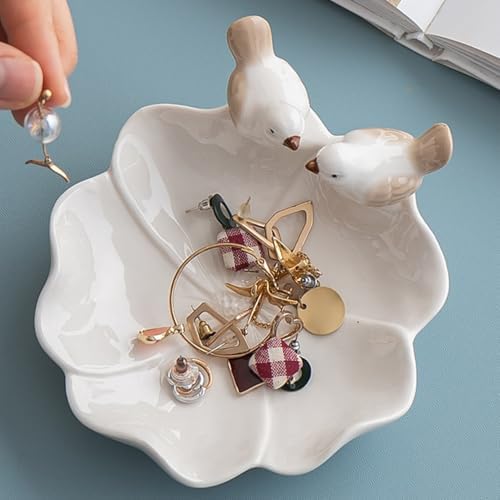 Ceramic Bird Lotus Jewelry Tray Trinket Dish for Desktop Necklace Storage Modern Decorative Plate for Rings Earrings Holder,Pink - Image 6