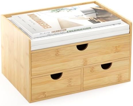 Bamboo Desk Organizer with Drawers, Desktop Storage Box for Office Supplies by WisuceHome