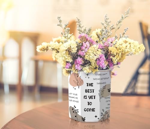 Cute Pen Holder for Desk, Ceramic Pencil Holder, Makeup Brush Holders, Desktop Stationery Organizer for School Students Office Women Teens Girls Boys, Words - Image 6