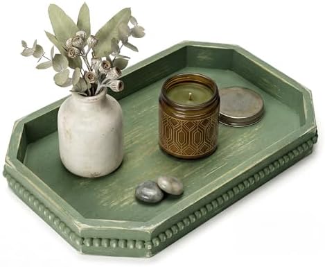 EOSAHR Pine Wood Decorative Tray: Serving Tray for Living Room Decor, Green by EOSAHR