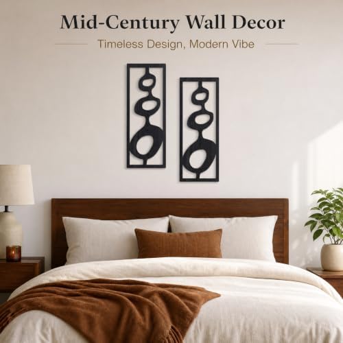 Zzbakress 2 Pcs Mid Century Wall Art Modern Geometric Wood Wall Decor Black - Image 3