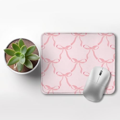 Cute Coquette Pink Bow Aesthetic Mouse Pad, Preppy Girly Pink Striped Bow Mouse Pads for Wireless Mouse Computers Laptop Desk Accessories, Coquette Girly Office Supplies, 9.5x7.9 Inch - Image 3