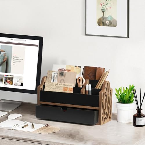 Desk Organizer with Drawer Wood File Office Mail Organizer Countertop - Image 2