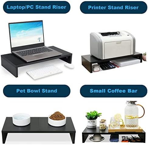 TEAMIX 20 Inch Monitor Stand Riser for Desk, Wood Computer Stand, Black - Image 3