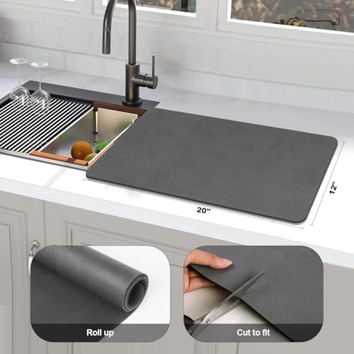 Findosom Dish Drying Mat, 12" x 20" Super Absorbent Coffee Mat, Dark Grey - Image 2