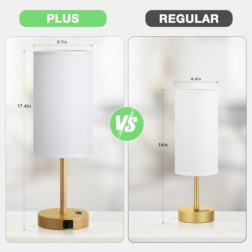 Dicoool 17.4" Bedside Lamp for Bedroom - Dimmable Touch, USB A+C, AC Outlet - Image 2