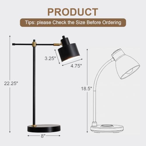OYEARS 22.2" Modern Desk Lamp, Metal Table Lamp with LED Bulb, Adjustable Reading Lamps for Living Room, Mid Century Task Lamp for Home Office, Industrial Bedside Lamps with Solid Base,Black - Image 5