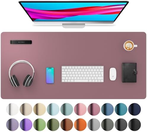 Aothia Leather Desk Pad Protector, Mouse Pad, Office Desk Mat, Non-Slip PU Leather Desk Blotter, Laptop Desk Pad, Waterproof Desk Writing Pad for Office and Home (Dark Pink,36" x 17") by AothiaSimpleNaturalUnique