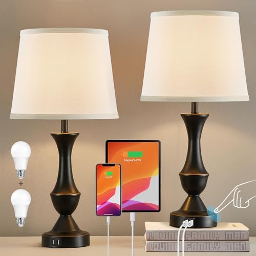 Touch Table Lamps Set of 2, 22" Tall Bedside Lamps with USB C+A Ports by Luvkczc