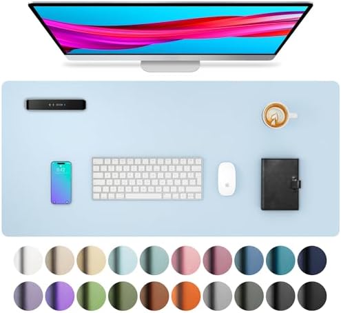 Aothia Leather Desk Pad Protector, Mouse Pad, Office Desk Mat, Non-Slip PU Leather Desk Blotter, Laptop Desk Pad, Waterproof Desk Writing Pad for Office and Home (31.5" x 15.7",Baby Blue) by AothiaSimpleNaturalUnique