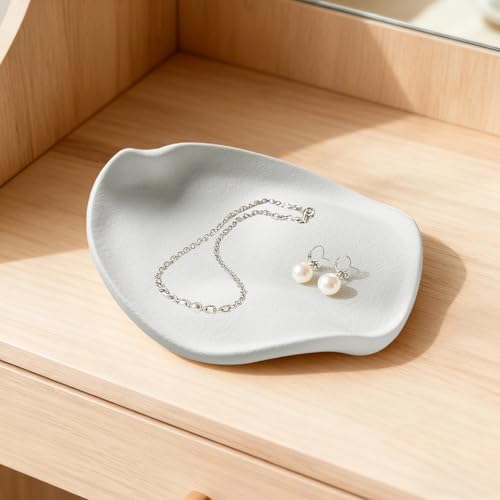 Ceramic Jewelry Tray, Modern Decorative Catch-All Tray, European Style Vanity Tray for Dresser, Entryway, Tabletop, Unique Ring, Necklace Holder, 6.5 x 6.1 x 1.6 in / 16.5 x 15.5 x 4 cm - Image 5