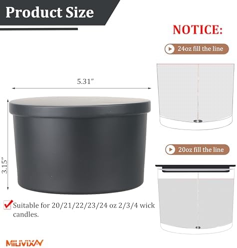MILIVIXAY 6 Pack 24 oz Candle Jars with Metal Lids and Candle Making Kits - 3 Wick Candle Jars, Bulk Matte Black Thick Glass Containers for Large Candles - Spice, Powder Container. - Image 3