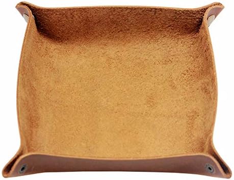 boshiho Valet Tray for Men, Leather Jewelry Catchall Key Phone Coin Box Change Caddy Bedside Storage Box (Light Brown) - Image 3