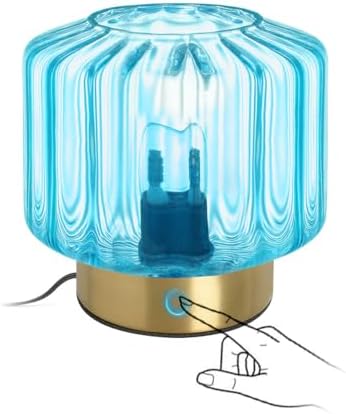 Mid Century Modern Table lamp Small Table Lamps with Touch Metal Base and Blue Glass Shade Vintage Gold Desk lamp nightstand lamp Bedside Table lamp for Bedroom Living Room Office by Auwieou