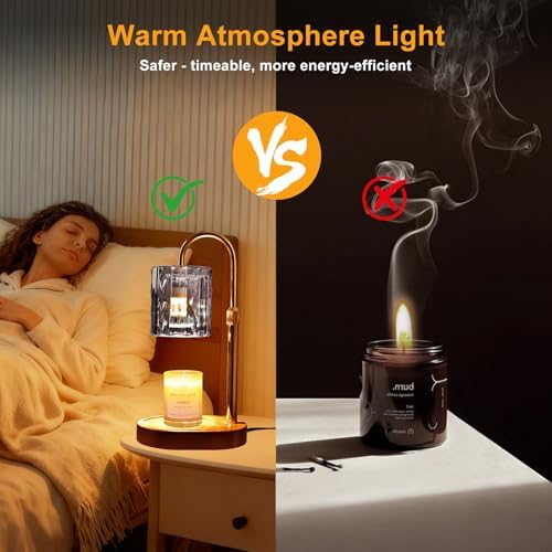 Candle Warmer Lamp with Timer and Dimmer 4-Level Dimmable Flower Light Heat Lamp for Jar Candles Adjustable Height Modern Cute Home Decor for Living Room Bedroom(Silver-Square) - Image 5