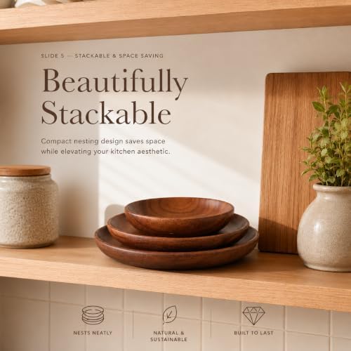 Handcrafted Walnut Wood Serving Plates - Set of 3 Stackable Round Wooden Trays - 7, 6, 4 Inch Food-Safe Plates for Charcuterie, Snacks, Sushi, desert plate, Jewelry Dish & Minimalist Home Decor - Image 4