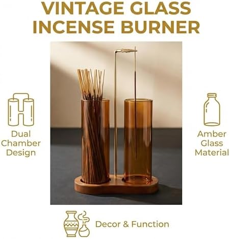 Amber Glass Incense Holder, Colorful Incense Sticks Burner Holder with Storage,Hang Upside Down Incense Holder for Sticks with Glass Ash Catcher for Meditation Yoga Spa Room Decor (Amber) - Image 6
