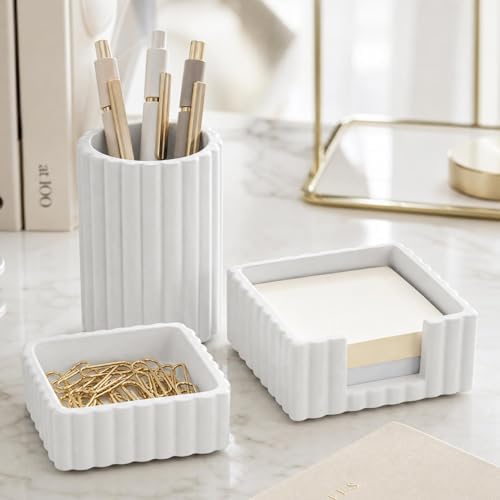 Modern Aesthetic Desk Accessories Set of 3 - Stylish Concrete Organizers by KIBAGA