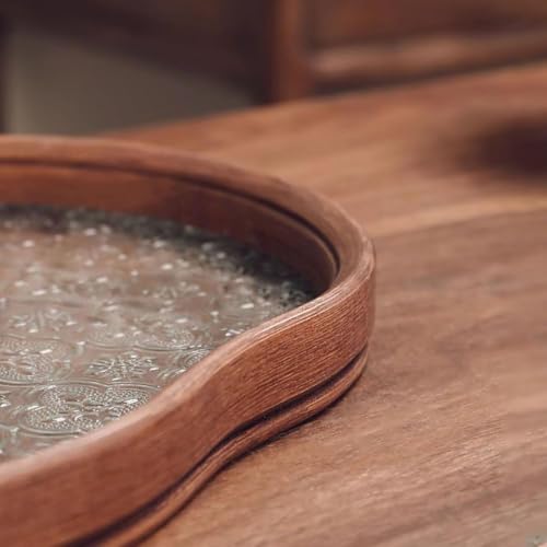Glass Decorative Serving Tray with Crabapple Pattern, Wood Decorative Tray for Coffee Table, Kitchen, Vanity, Bathroom, or Ottoman，Perfect for Bread Food Fruit Display & Storage - Image 6