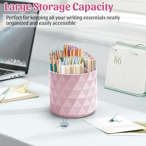 minimaliving Desk Organizer,Sparkling Diamond-like Pen Holder for Desk 360°Rotating Office Accessories,Pencil Cup with 5 Compartments Storage Box Caddy for Office,School,Home,Art Supply(Pink) - Image 4