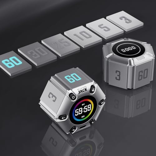 Printers Jack Pomodoro Timer - Productivity Cube, Visual Focus Timer, Mute & Vibration & Adjustable Sound Alert, for Office, ADHD, Study, Work, 3/5/10/25/30/60min & Custom Countdown - Silver - Image 2
