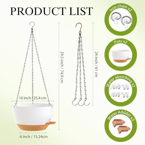 10 Inch Hanging Baskets 2 PC with Chains, Self-Watering Hanging Planters for Indoor Outdoor Plants, Plastic Hanging Flower Pots,White Brown - Image 2
