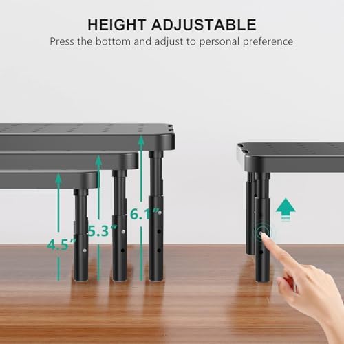 WALI Desk Organizer, 1 Tier Computer Monitor Stand for Desk, Desk Monitor Riser 3 Height Adjustable, Laptop Stand Underneath Storage for Office, Home, School Supplies (STT003), 1 Pack, Black - Image 4