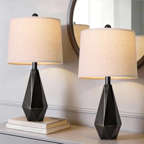 PoKat Table Lamps Set of 2 for Bedroom, 23.5'' High Farmhouse Nightstand Lamps for Living Room, Modern Bedside Lamps with Linen Shade for Office Sideboard Hallway Gift (Matte Black) - Image 7