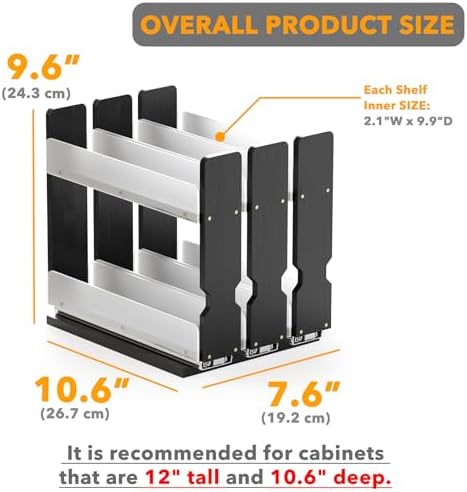SpaceAid Bamboo Pull Out Spice Rack Organizer for Cabinet, Heavy Duty Slide Out Seasoning Kitchen Pantry Sliding Vertical Organization, 7.6" Wide, 3 Drawers(2" Wide), 2-Tier, Black - Image 3