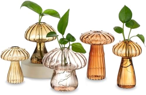 Hewory Plant Propagation Stations: 5PCS Amber Mushroom Vase for Flower by Hewory