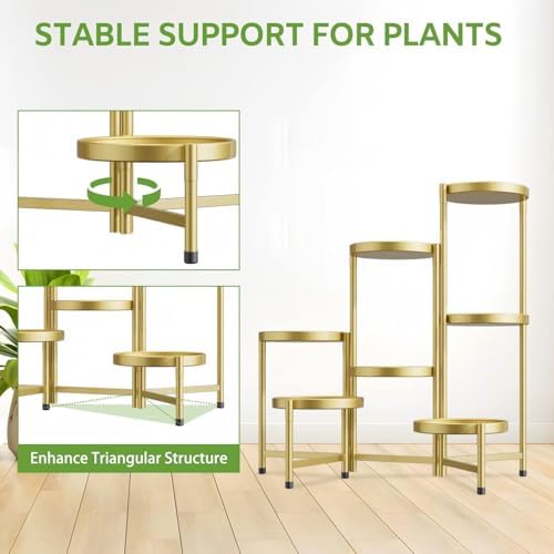 iDavosic.ly 7 Tier Large Plant Stand Indoor Outdoor, 10 In Wide Tray, Gold - Image 6